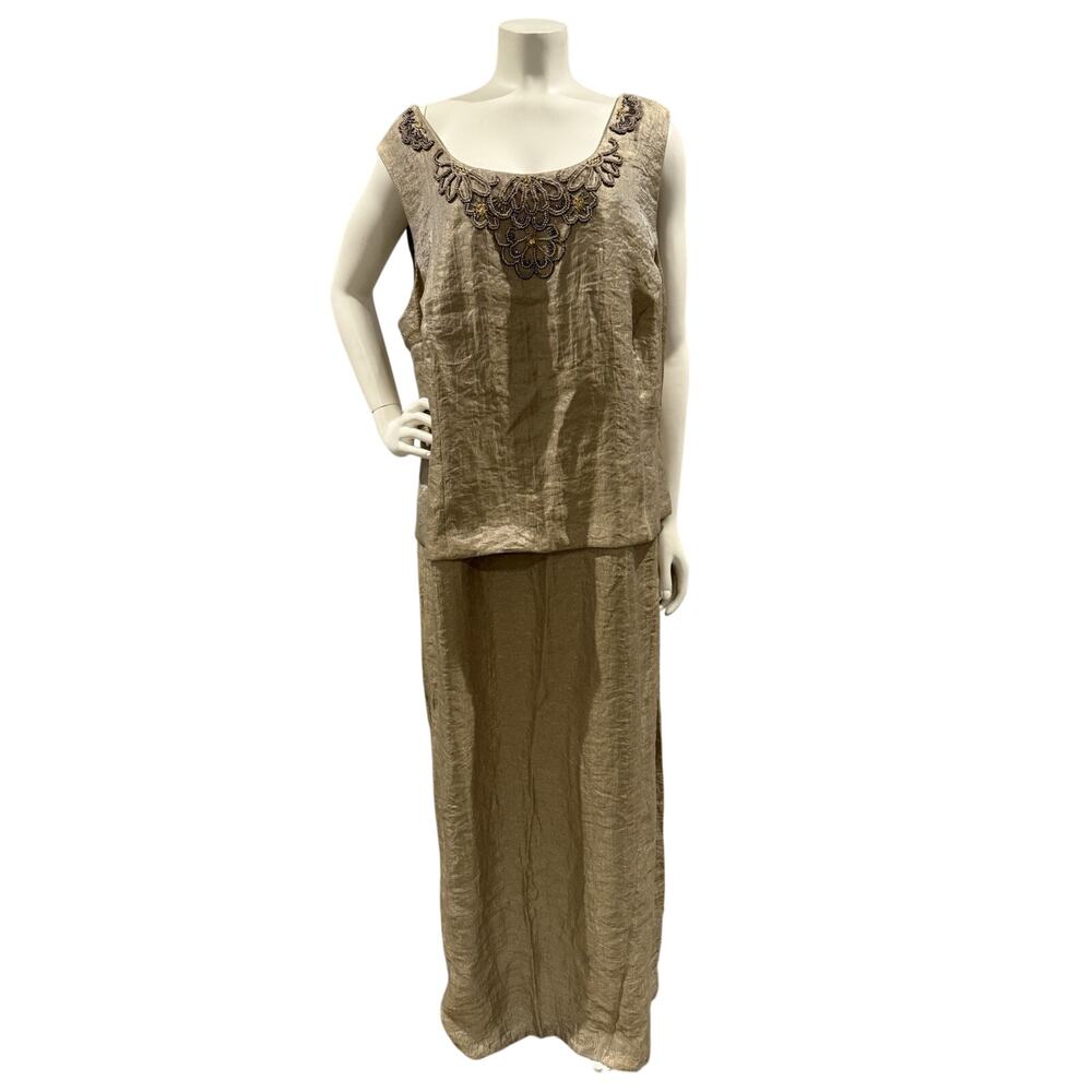 Jessica Howard Formal Mother Of The Bride Dress SZ 22W Metallic Gold Beaded